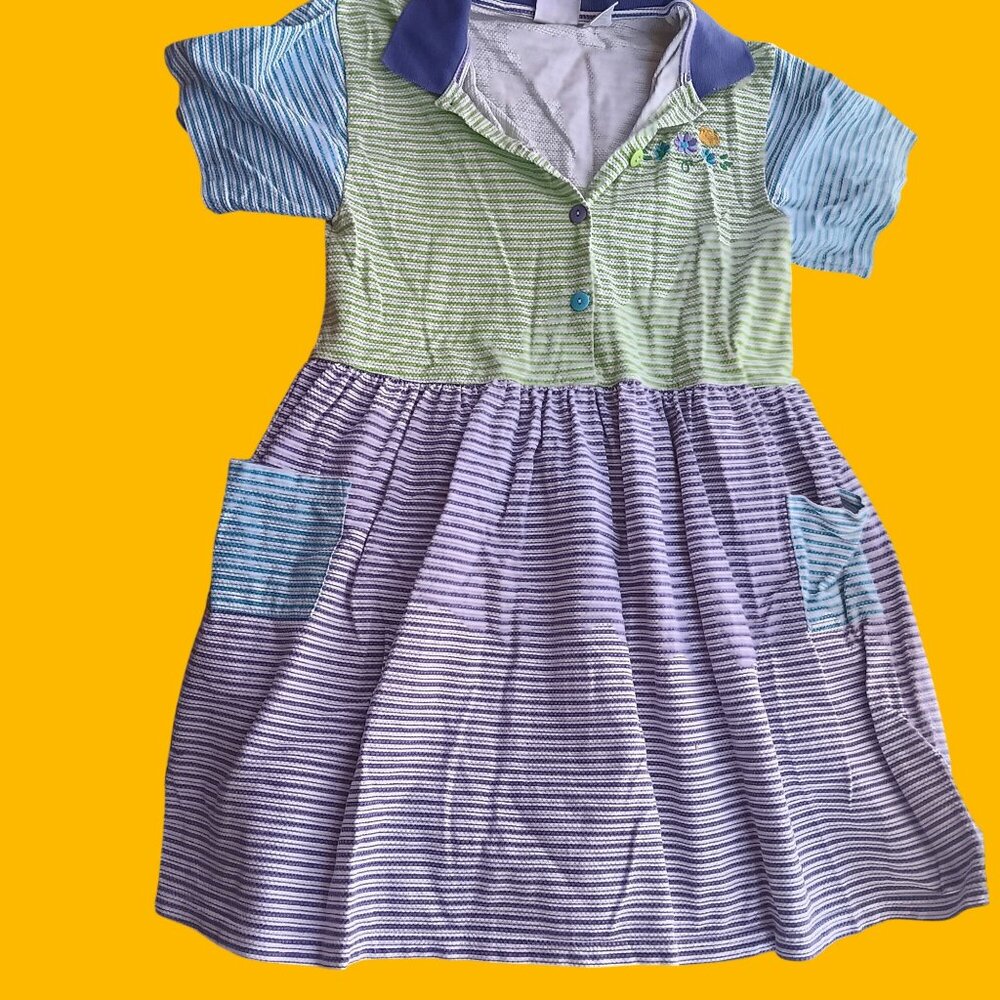 True Vintage 90's Dress Small Flower Embroidery Colorblock Cottage Girls 16